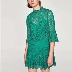 Zara Flower Patterns Party Style Lace Dress green